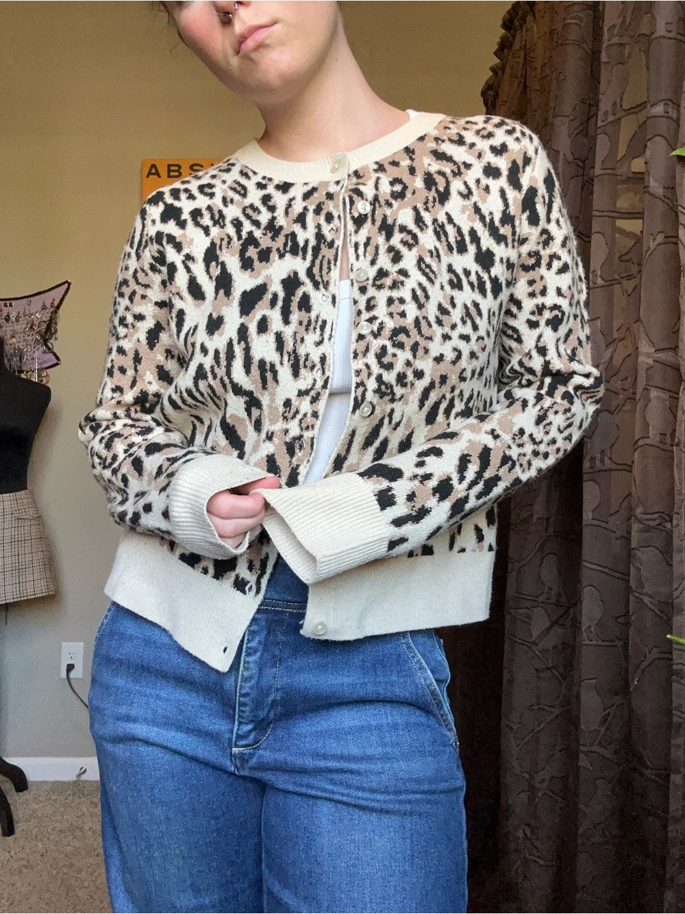 Cheetah / Leopard Print Button-Up Cardigan Jacket - Beige/Black